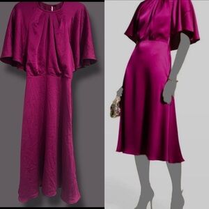 $540 NWT Rickie Freeman For Teri Jon Women Purple Magenta Cape Dress Size 8